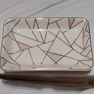 Geometric Pink and Gold Trinket Tray. 6" X 4" Beautiful Accent Piece NIB